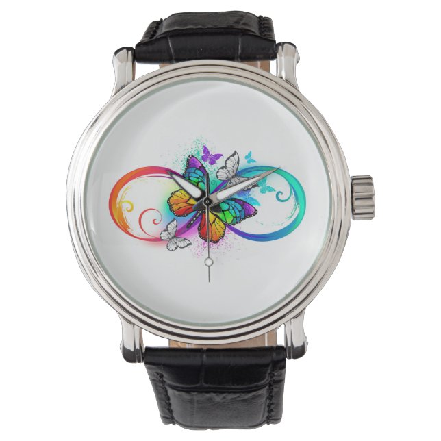 Helle Unendlichkeit mit Regenbogenschmetterling Armbanduhr (Vorderseite)