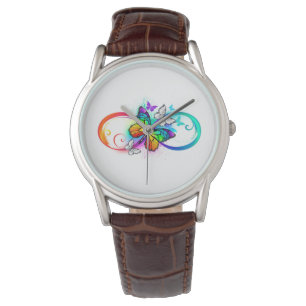 Helle Unendlichkeit mit Regenbogenschmetterling Armbanduhr