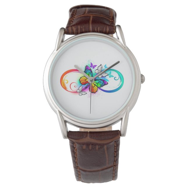 Helle Unendlichkeit mit Regenbogenschmetterling Armbanduhr (Vorderseite)