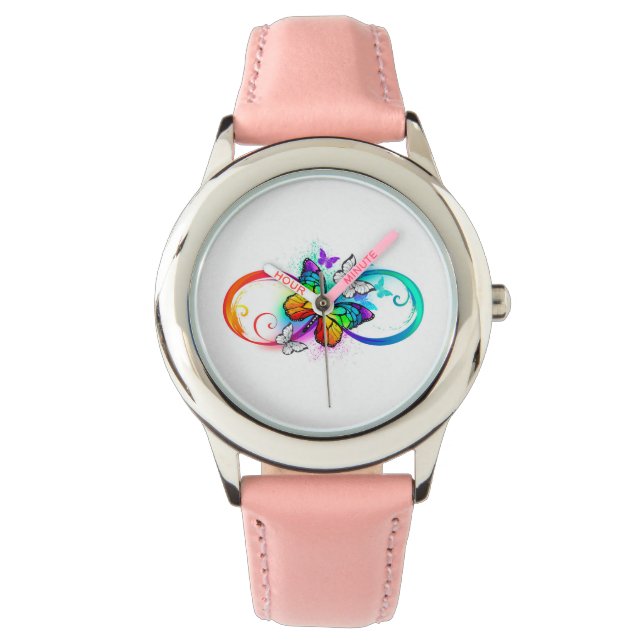 Helle Unendlichkeit mit Regenbogenschmetterling Armbanduhr (Vorderseite)