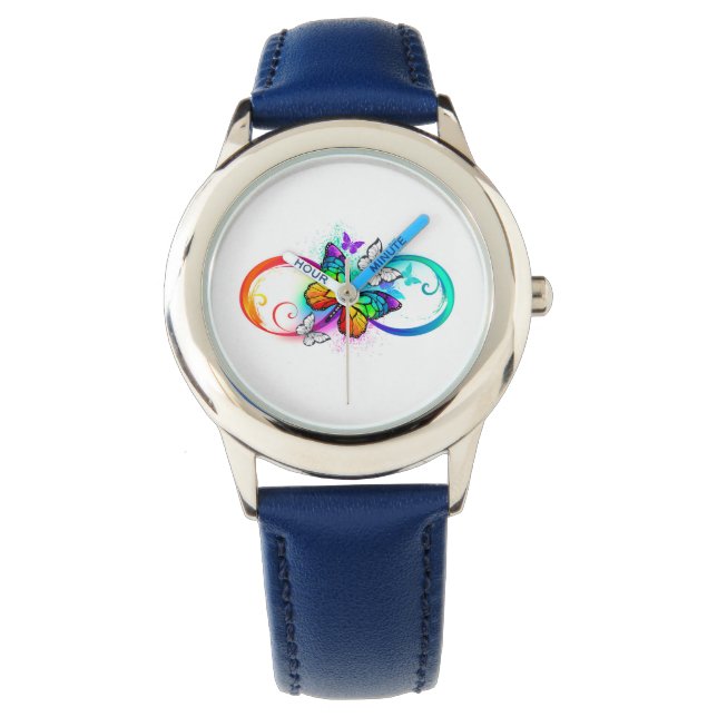 Helle Unendlichkeit mit Regenbogenschmetterling Armbanduhr (Vorderseite)