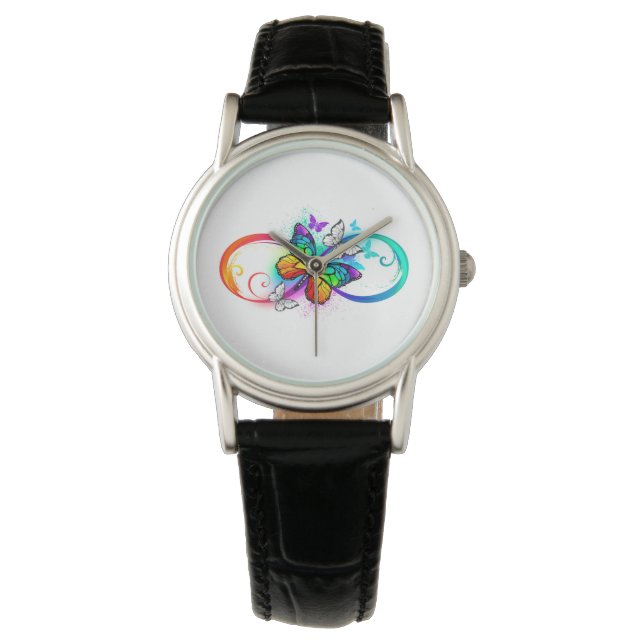 Helle Unendlichkeit mit Regenbogenschmetterling Armbanduhr (Vorderseite)