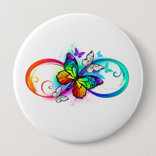 Helle Unendlichkeit mit Regenbogenschmetterling Button