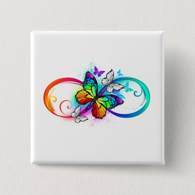 Helle Unendlichkeit mit Regenbogenschmetterling Button (Vorderseite)