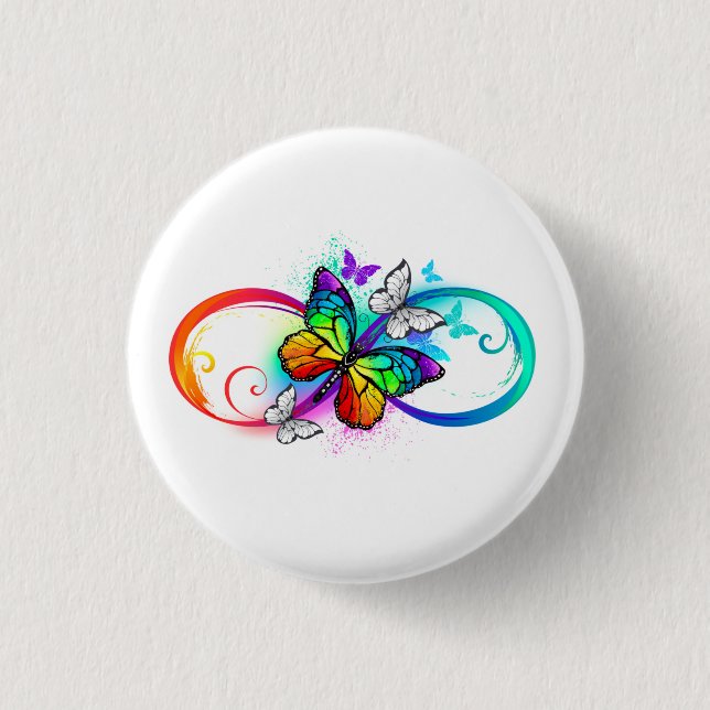Helle Unendlichkeit mit Regenbogenschmetterling Button (Vorderseite)