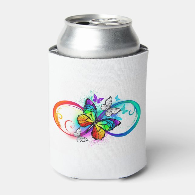 Helle Unendlichkeit mit Regenbogenschmetterling Dosenkühler (Kanne Vorderseite)