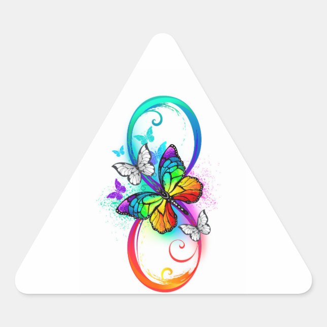 Helle Unendlichkeit mit Regenbogenschmetterling Dreieckiger Aufkleber (Vorderseite)