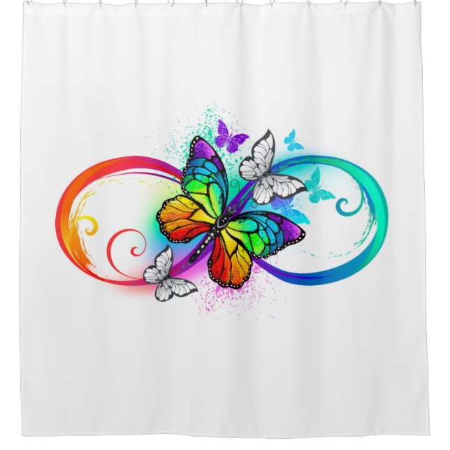 Helle Unendlichkeit mit Regenbogenschmetterling Duschvorhang (Vorderseite)