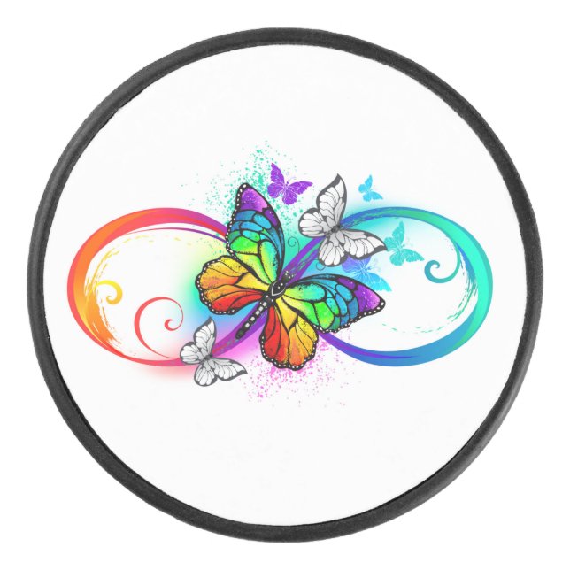 Helle Unendlichkeit mit Regenbogenschmetterling Eishockey Puck (Vorderseite)