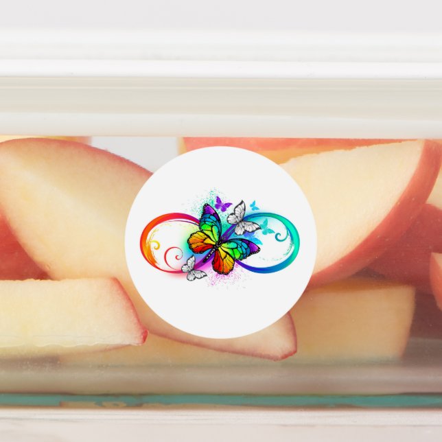 Helle Unendlichkeit mit Regenbogenschmetterling Etiketten (Befestigt)