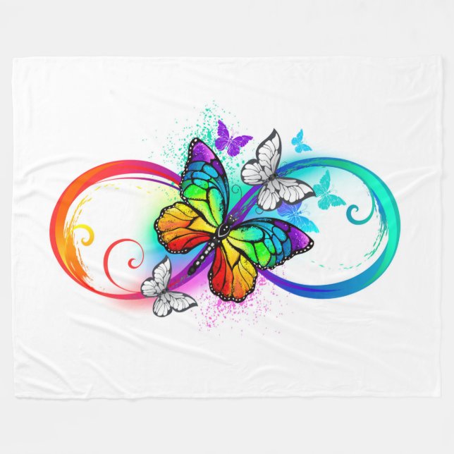 Helle Unendlichkeit mit Regenbogenschmetterling Fleecedecke (Vorderseite (Horizontal))