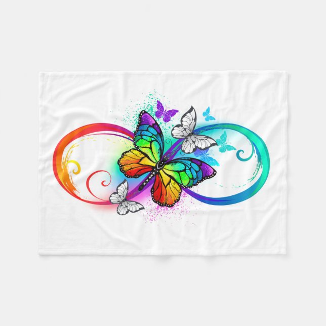 Helle Unendlichkeit mit Regenbogenschmetterling Fleecedecke (Vorderseite (Horizontal))