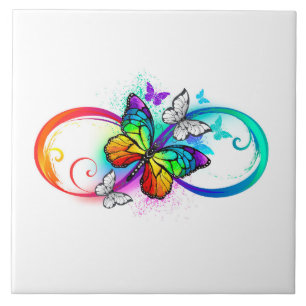 Helle Unendlichkeit mit Regenbogenschmetterling Fliese