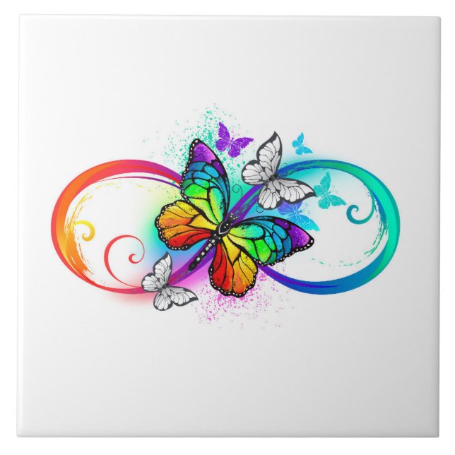 Helle Unendlichkeit mit Regenbogenschmetterling Fliese (Vorderseite)