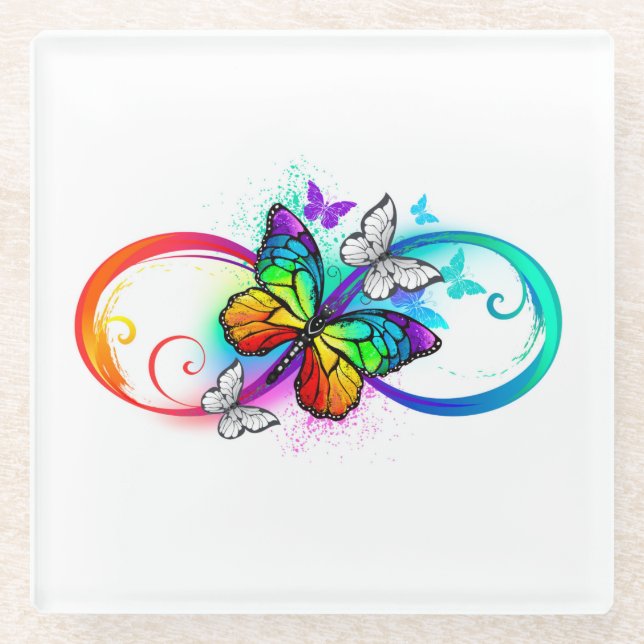 Helle Unendlichkeit mit Regenbogenschmetterling Glasuntersetzer (Vorderseite)