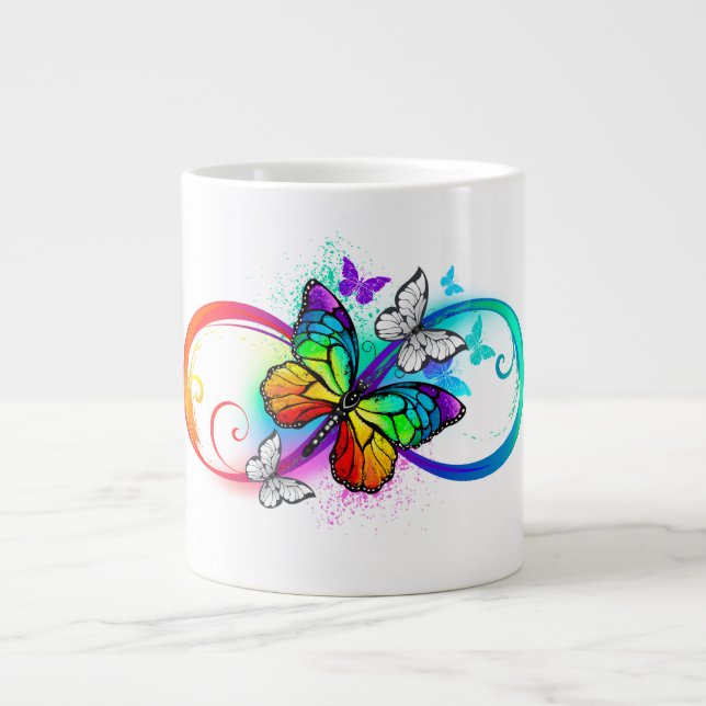 Helle Unendlichkeit mit Regenbogenschmetterling Jumbo-Tasse (Vorderseite)
