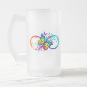 Helle Unendlichkeit mit Regenbogenschmetterling Mattglas Bierglas
