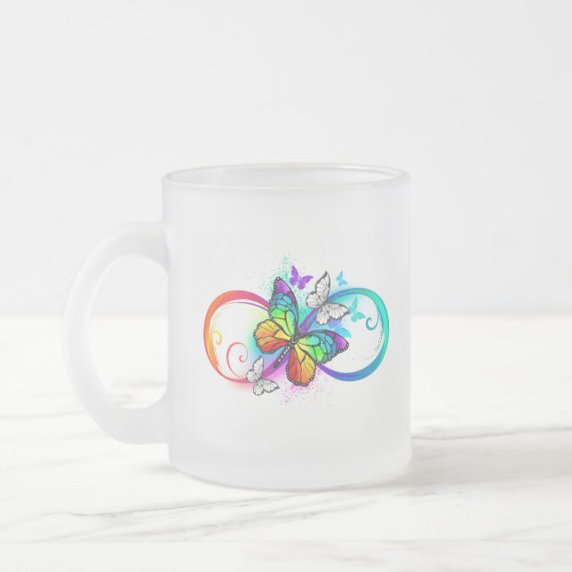 Helle Unendlichkeit mit Regenbogenschmetterling Mattglastasse (Links)