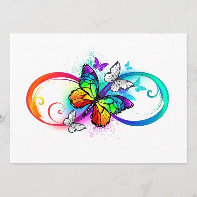 Helle Unendlichkeit mit Regenbogenschmetterling Menükarte (Vorderseite)