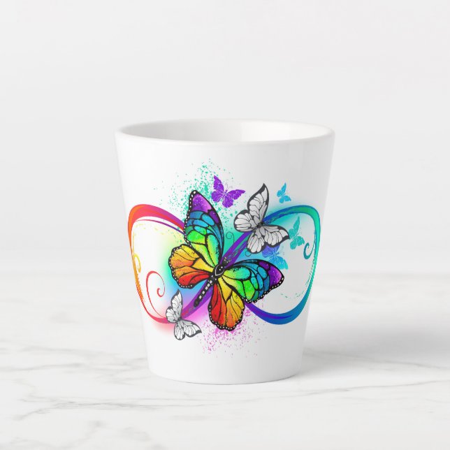 Helle Unendlichkeit mit Regenbogenschmetterling Milchtasse (Vorderseite)