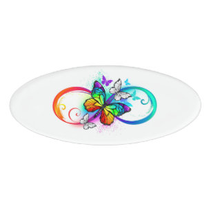 Helle Unendlichkeit mit Regenbogenschmetterling Namenschild