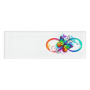 Helle Unendlichkeit mit Regenbogenschmetterling Namenschild