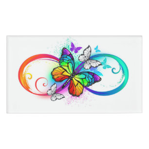 Helle Unendlichkeit mit Regenbogenschmetterling Namenschild