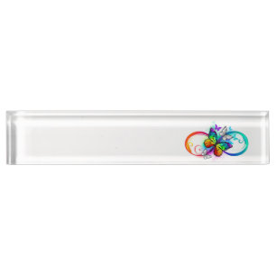 Helle Unendlichkeit mit Regenbogenschmetterling Namensplakette