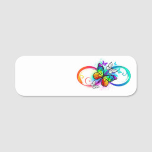 Helle Unendlichkeit mit Regenbogenschmetterling Namensschild