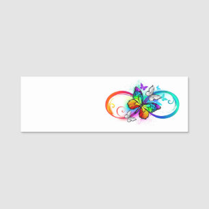 Helle Unendlichkeit mit Regenbogenschmetterling Namensschild
