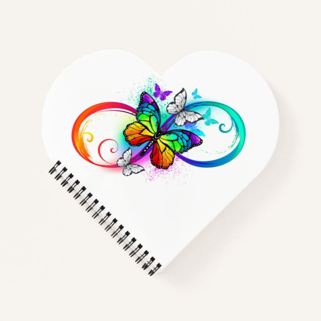 Helle Unendlichkeit mit Regenbogenschmetterling Notizbuch (Vorderseite)