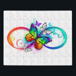 Helle Unendlichkeit mit Regenbogenschmetterling Puzzle<br><div class="desc">Multicolor,  hell,  Symbol der Unendlichkeit mit Regenbogen,  detaillierter Schmetterlingsmonarch. Regenbogenschmetterling Rainbow-Unendlichkeit.</div>