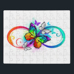 Helle Unendlichkeit mit Regenbogenschmetterling Puzzle<br><div class="desc">Multicolor,  hell,  Symbol der Unendlichkeit mit Regenbogen,  detaillierter Schmetterlingsmonarch. Regenbogenschmetterling Rainbow-Unendlichkeit.</div>
