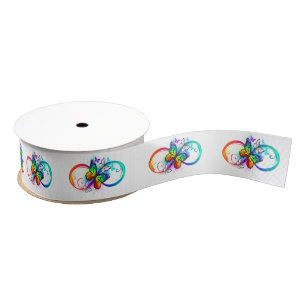 Helle Unendlichkeit mit Regenbogenschmetterling Ripsband