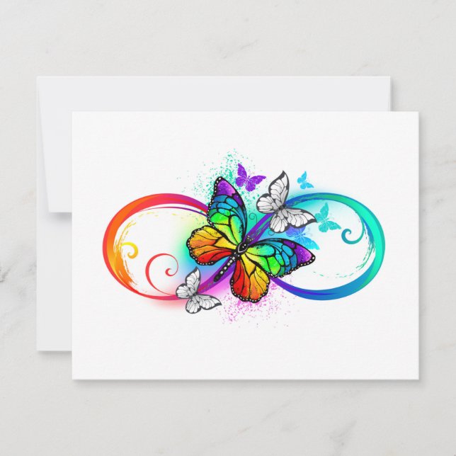 Helle Unendlichkeit mit Regenbogenschmetterling RSVP Karte (Vorderseite)