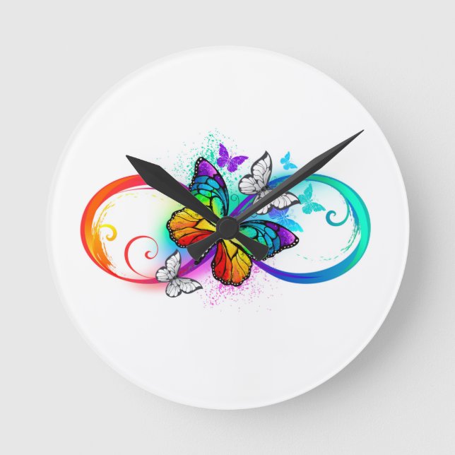 Helle Unendlichkeit mit Regenbogenschmetterling Runde Wanduhr (Vorderseite)