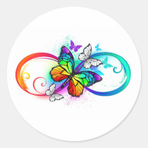 Helle Unendlichkeit mit Regenbogenschmetterling Runder Aufkleber