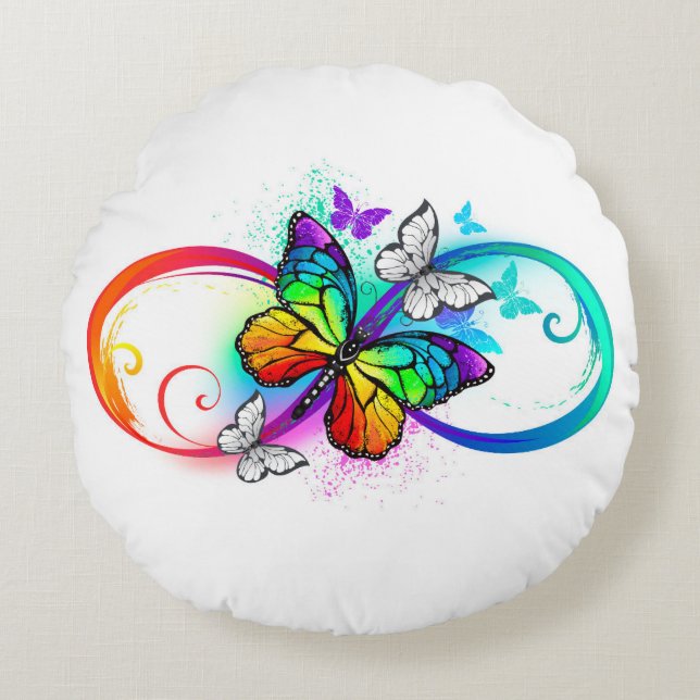 Helle Unendlichkeit mit Regenbogenschmetterling Rundes Kissen (Vorderseite)