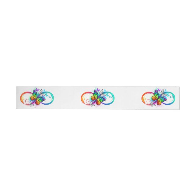 Helle Unendlichkeit mit Regenbogenschmetterling Rundum-Adressaufkleber (Person)