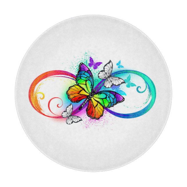 Helle Unendlichkeit mit Regenbogenschmetterling Schneidebrett (Vorderseite)