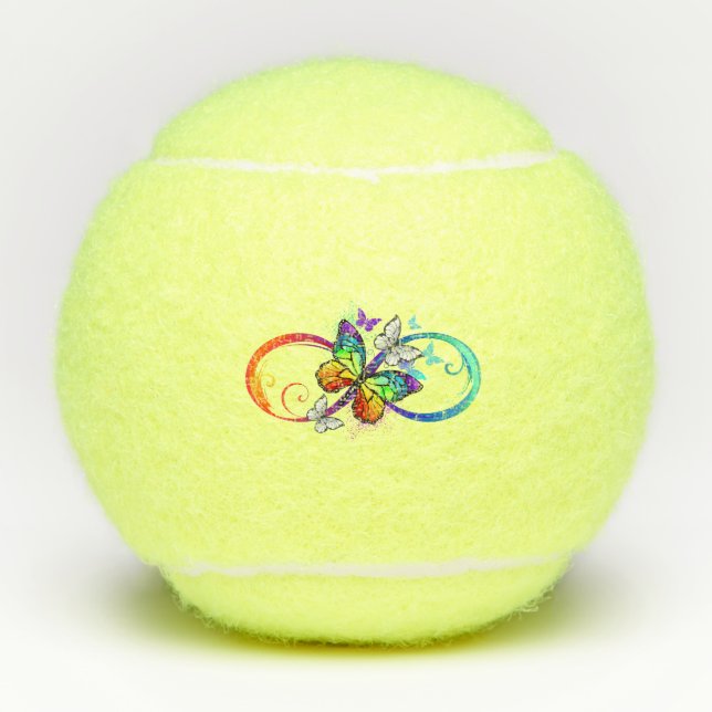 Helle Unendlichkeit mit Regenbogenschmetterling Tennisbälle (Vorderseite)