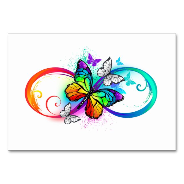 Helle Unendlichkeit mit Regenbogenschmetterling Tischnummer (Vorderseite)