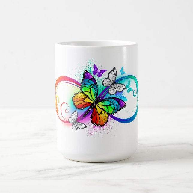 Helle Unendlichkeit mit Regenbogenschmetterling Verwandlungstasse (Zentrum)