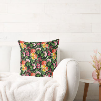 HELLE VINTAGE BLUMENBLUMEN AUF SCHWARZEM PILLOW KISSEN
