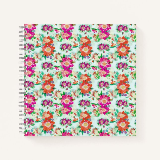 Helle Vintage Blumenrosa und rote Blume Notizbuch (Vorderseite)