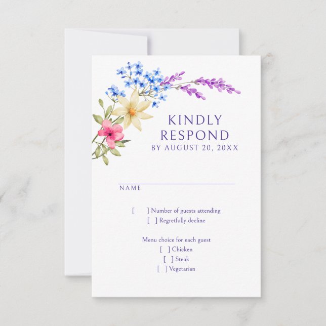 Helle Vivid Colors Wildblume Hochzeit RSVP Karte (Vorderseite)