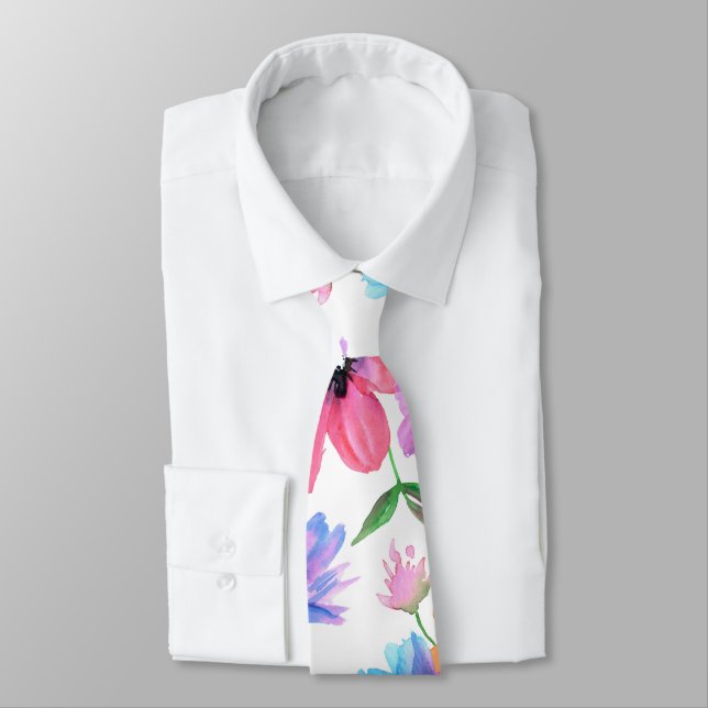 Helle Vivid Floral Print Modern Krawatte (Gebunden)