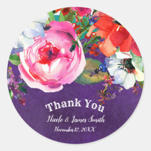 Helle Wasserfarben Blumen Violette Party Chic Favo Runder Aufkleber