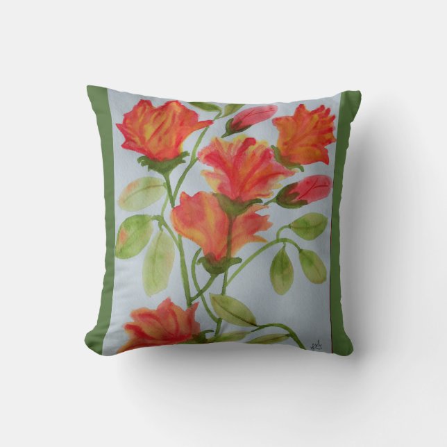 Helle Watercolor-Blumen Kissen (Vorderseite)