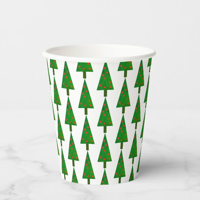 Helle Weihnachtsbaumen auf Weiß Pappbecher (Vorderseite)